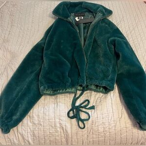 Victoria’s Secret PINK Green Faux Fur Plush Bomber Jacket